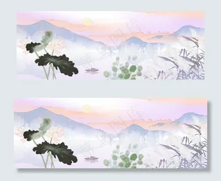 中国风荷花banner