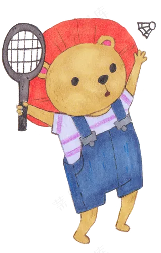 水彩小狮子打羽毛球