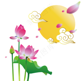 中秋节生动荷花月亮