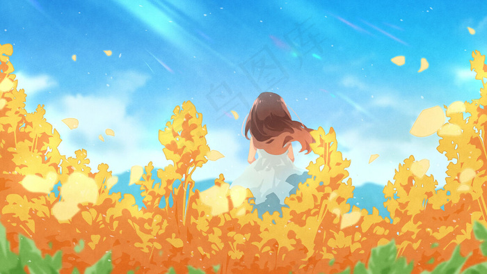 三月春天菜花田中的少女(2880X1620(DPI:299))psd模版下载