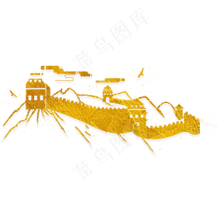 撒金粉群山长城流云大雁八达岭景,免抠元素