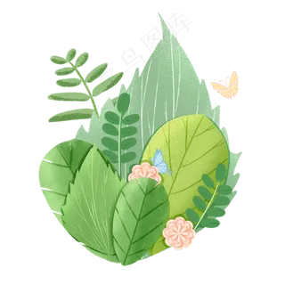 春季剪纸绿叶草丛,免抠元素
