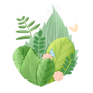 春季剪纸绿叶草丛,免抠元素