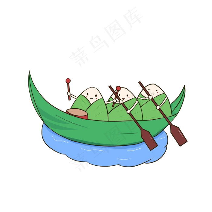 端午节赛龙舟卡通粽子手绘插画