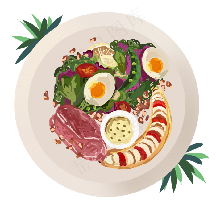 美食手绘色拉早餐设计元素(2000X2000(DPI:150))psd模版下载