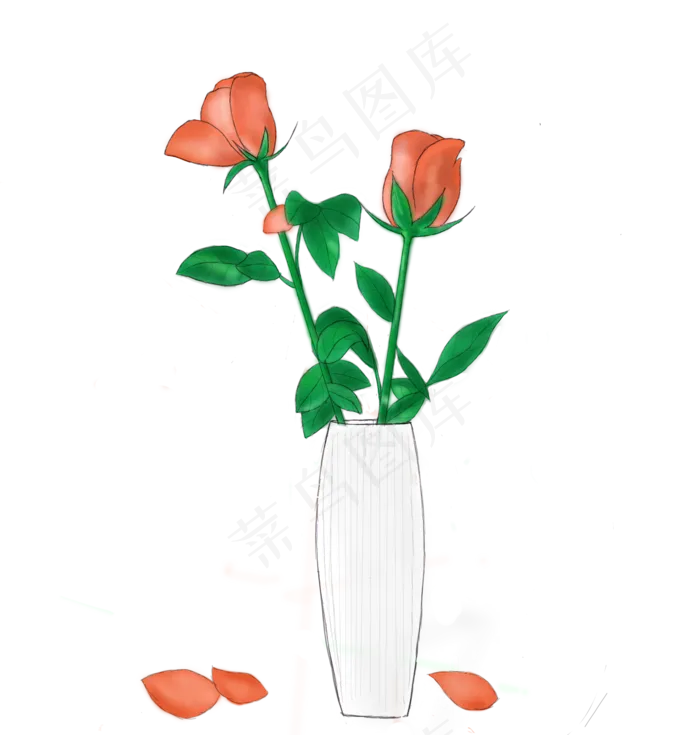 手绘香槟玫瑰插花艺术(2000*2100px 300 dpi )psd模版下载