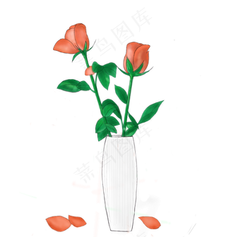 手绘香槟玫瑰插花艺术