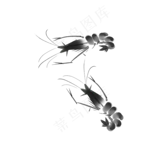 水墨中国风青虾透明底免抠