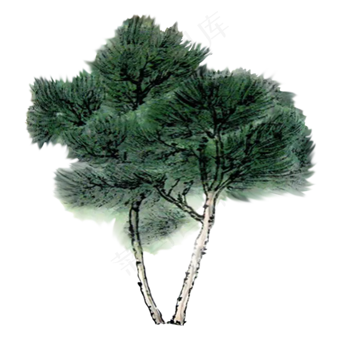 手绘中国风植物松树水墨画PNG