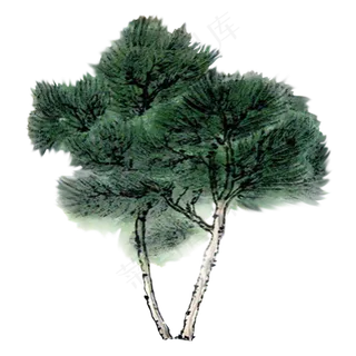 手绘中国风植物松树水墨画PNG