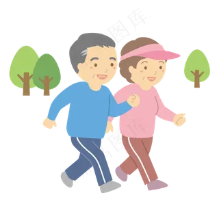 通用节日彩色卡通手绘老年人晨跑,免抠元素