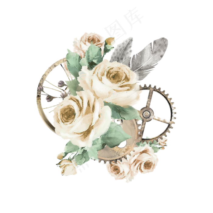 朋克装饰玫瑰蔷薇齿轮