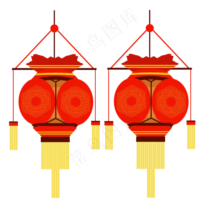 中国风春节喜庆红色灯笼,免抠元素(2000X2000(DPI:300))psd模版下载