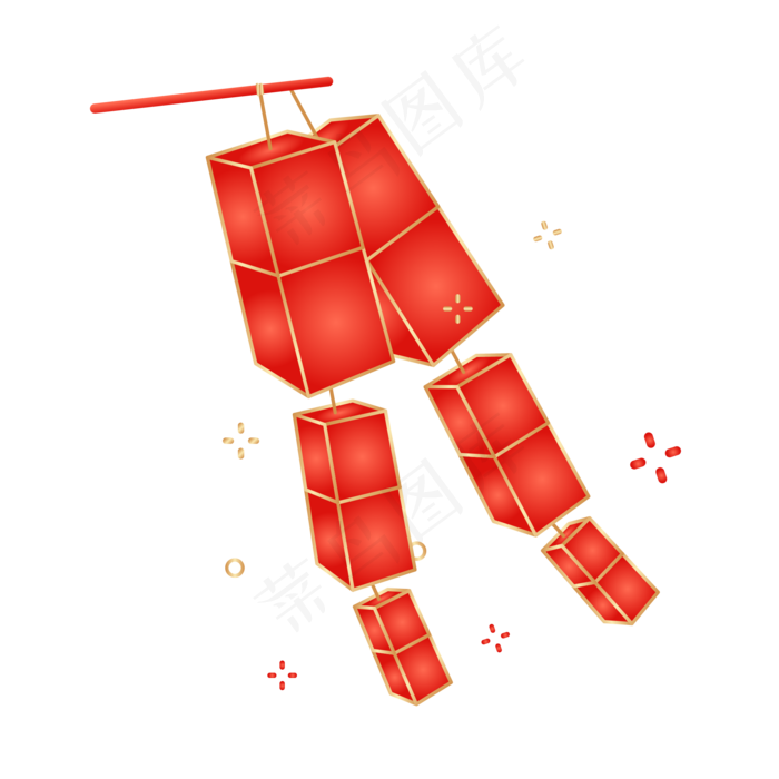 红金手提灯笼,免抠元素(2000*2000px 300 dpi )ai矢量模版下载