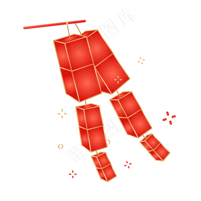 红金手提灯笼,免抠元素(2000*2000px 300 dpi )ai矢量模版下载