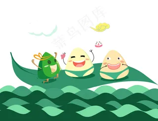 免抠端午节装饰卡通手绘欢呼跳舞,免抠元素