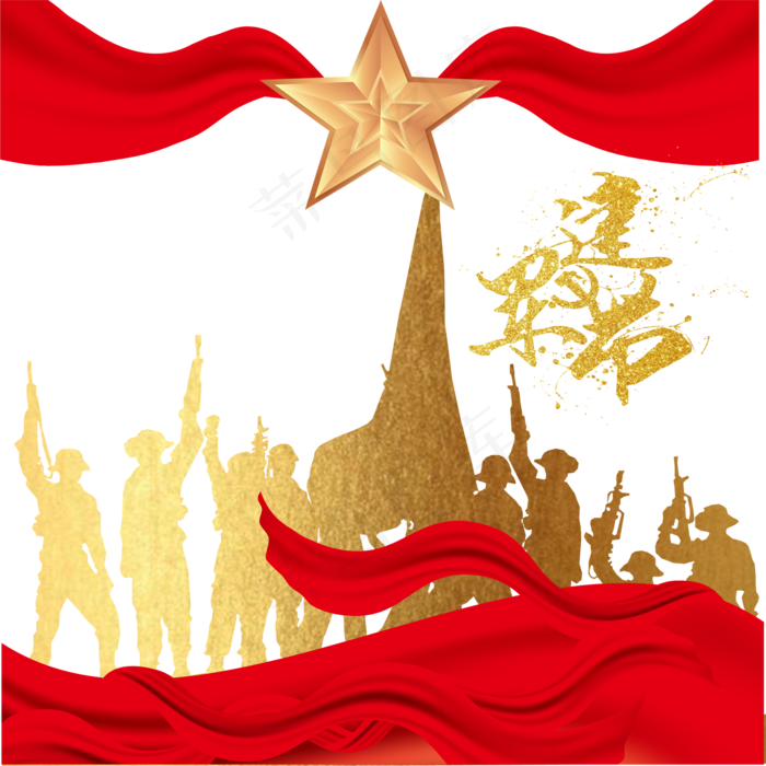 党建红绸军人装饰(3000X3000(DPI:299))ai矢量模版下载