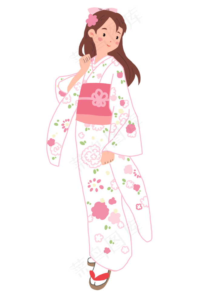 日本樱花白色和服女孩