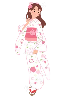 日本樱花白色和服女孩