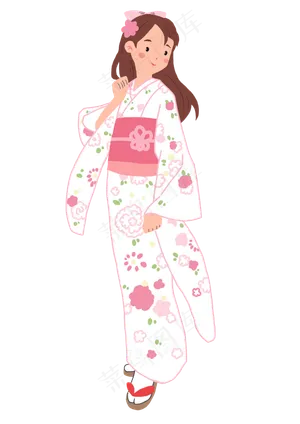 日本樱花白色和服女孩