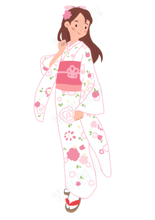 日本樱花白色和服女孩