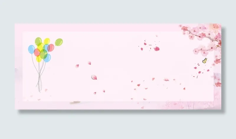 桃花节文艺花瓣梦幻气球蓝色banner