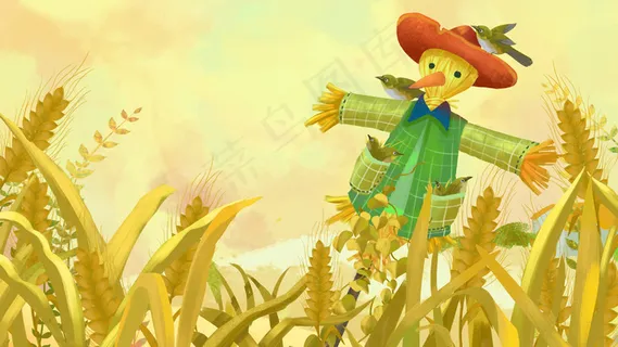 小满芒种黄色肌理稻草人水稻