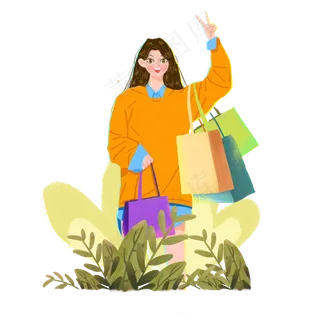 年中大惠购618购物女孩png素材