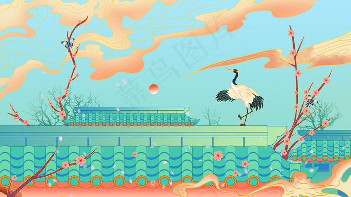 风格治愈屋顶风景