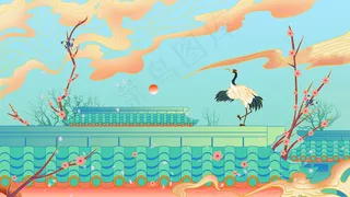 风格治愈屋顶风景