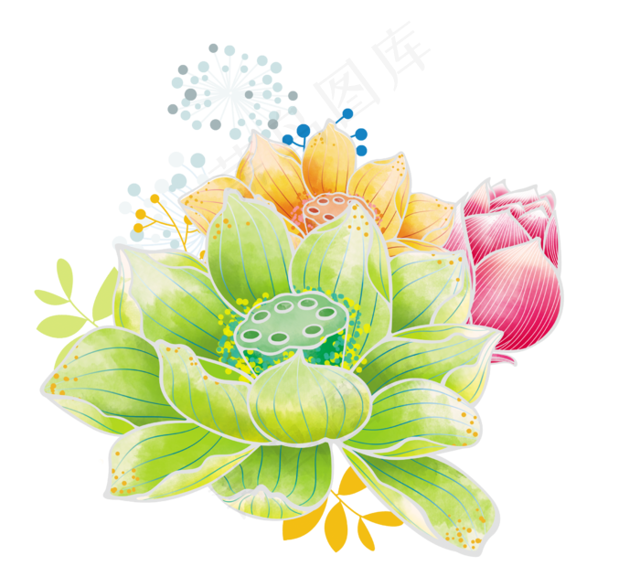夏日小清新荷花花朵组合装饰(2476X2188(DPI:300))psd模版下载