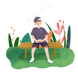 大暑小男孩吃着椰子PNG