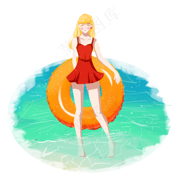 小暑海边游泳女生png素材