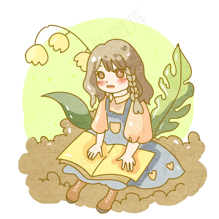 清新可爱铃兰读书少女,免抠元素(2000*2000px 300 dpi )psd模版下载