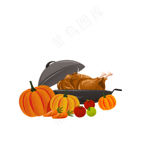 彩绘美食大餐感恩节元素,免抠元素