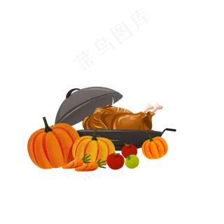 彩绘美食大餐感恩节元素,免抠元素