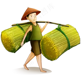 芒种挑着稻谷的农民