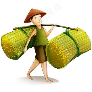 芒种挑着稻谷的农民