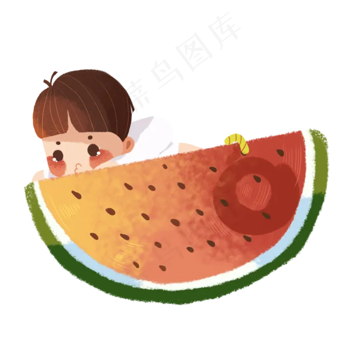 卡通吃西瓜的小孩下载(2000X2000(DPI:300))psd模版下载