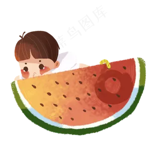 卡通吃西瓜的小孩下载