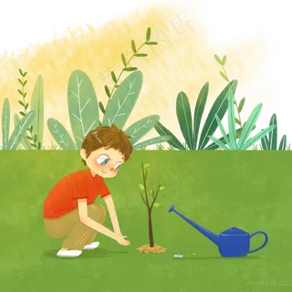 植树节植树小朋友,免抠元素