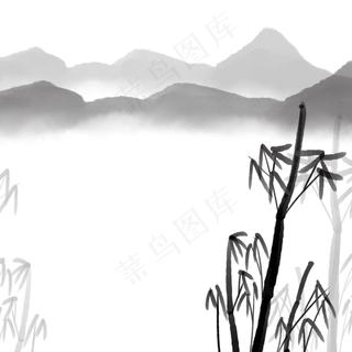 水墨简笔墨竹山水