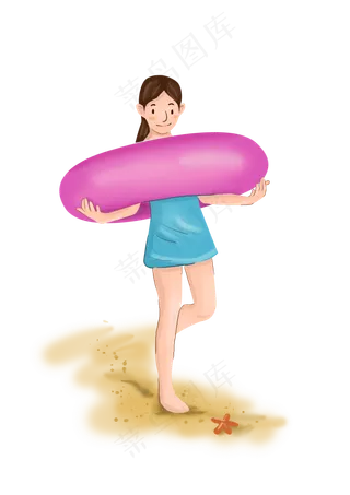 夏日沙滩游泳小女孩