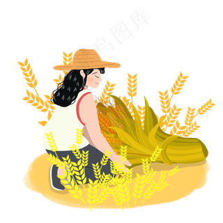 芒种收麦子农民png素材