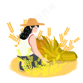 芒种收麦子农民png素材