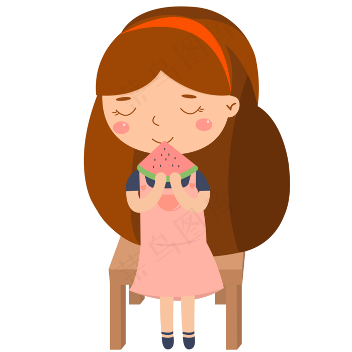 夏天大暑小暑节气可爱吃西瓜女孩