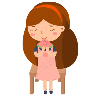 夏天大暑小暑节气可爱吃西瓜女孩