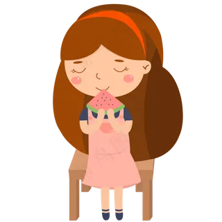 夏天大暑小暑节气可爱吃西瓜女孩