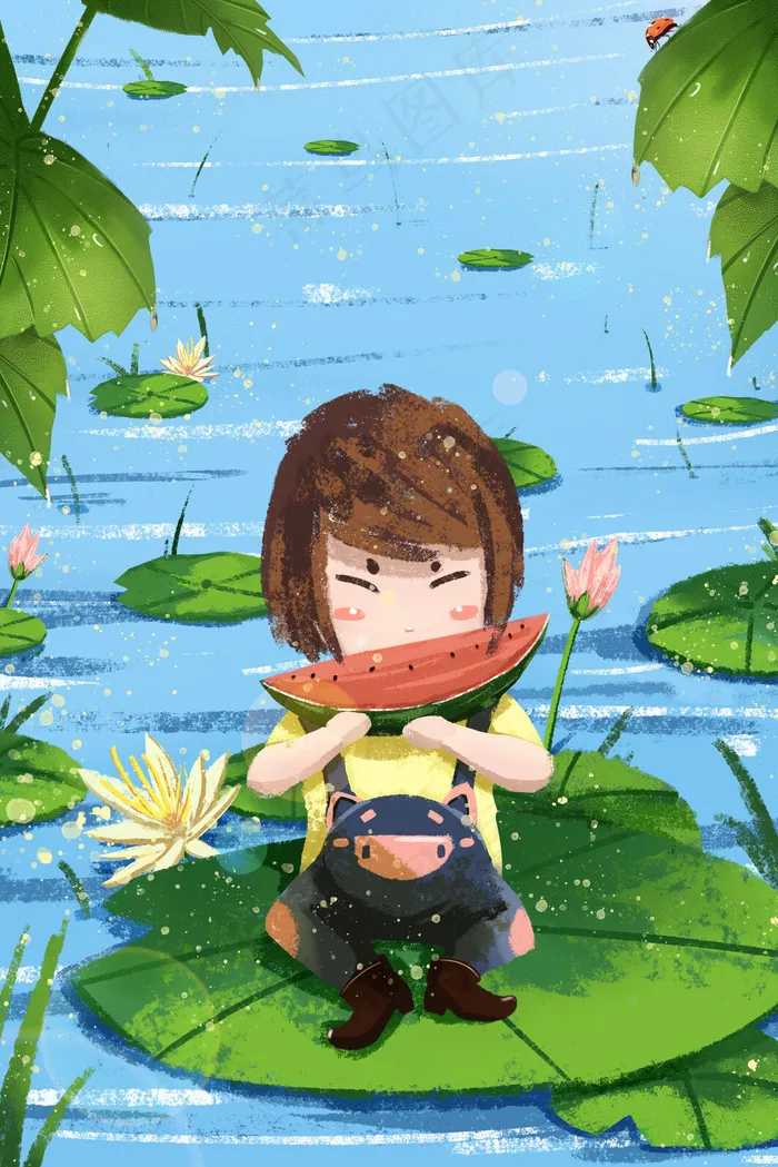 立夏荷叶荷塘吃西瓜