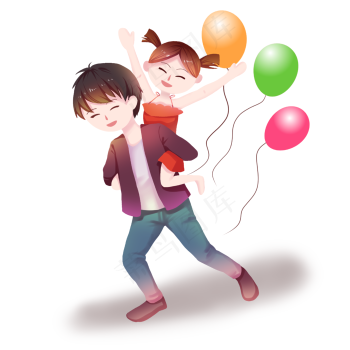 父亲节开心爸爸背着女儿玩耍